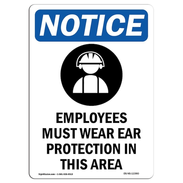Signmission OSHA Notice Sign, Employees Must Wear With Symbol, 10in X 7in Rigid Plastic, 7" W, 10" H, Portrait OS-NS-P-710-V-11980 - main
